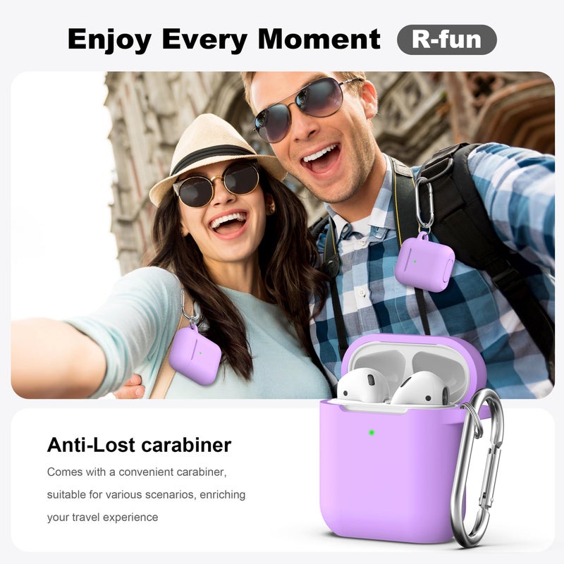 R-fun Compatible with AirPods Case Cover, Soft Silicone Protective Cover with Keychain for Women Men Compatible with Apple AirPods 2nd 1st Generation Charging Case, Front LED Visible,Lavender - Image 2
